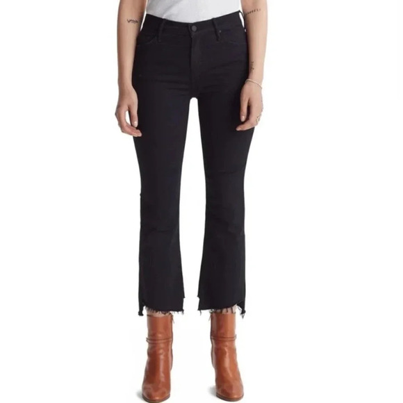 New MOTHER Insider Crop Step Fray Jeans Denim High Rise in Not Guilty Black - Picture 1 of 13